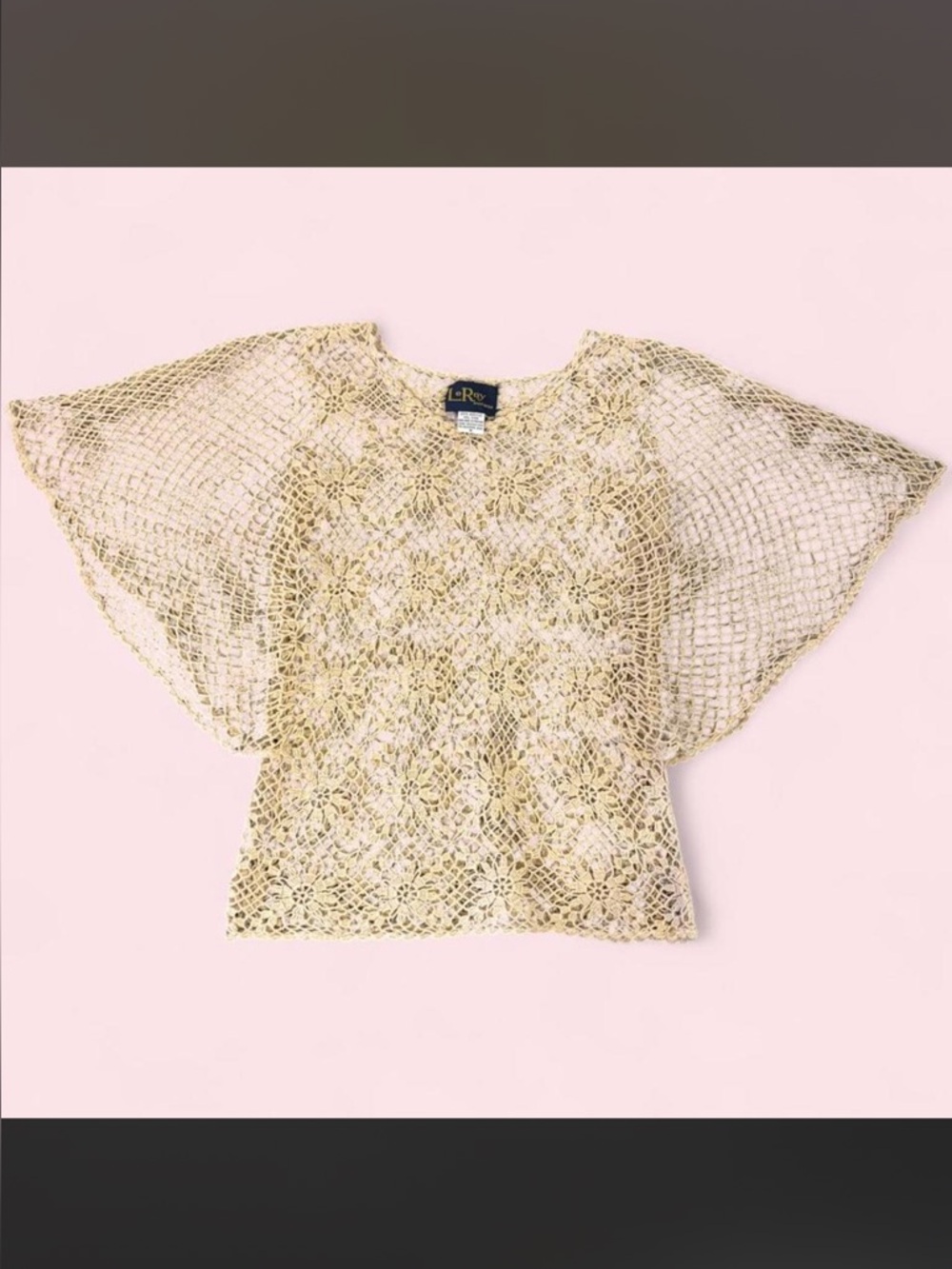 LeRoy Knitwear Crochet Lace Top Size M Cream Boho Floral Sheer Blouse